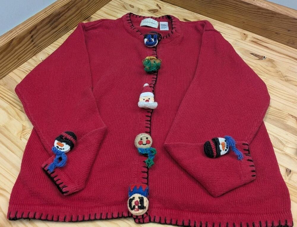 Vintage Christmas Sweater Cardigan XL Grandma core 3D characters